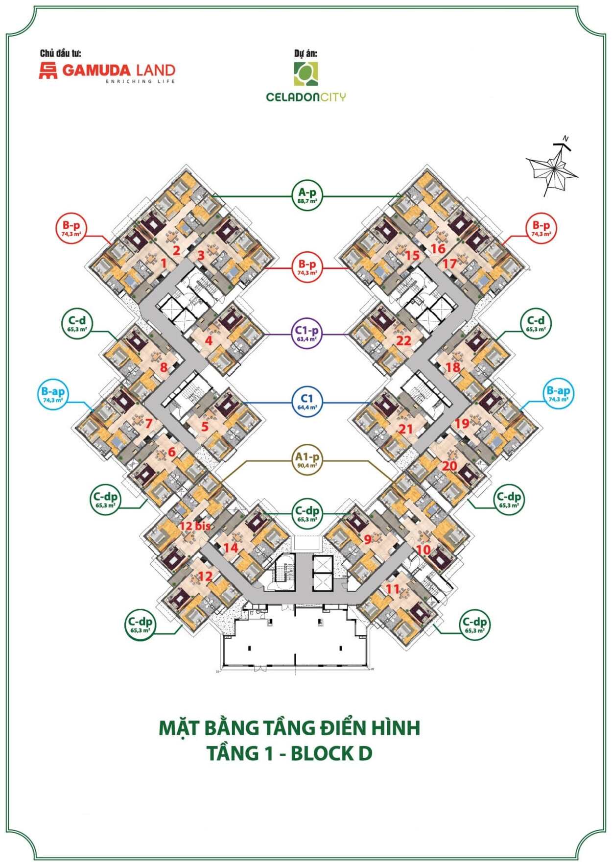 Mặt bằng block D tầng 1