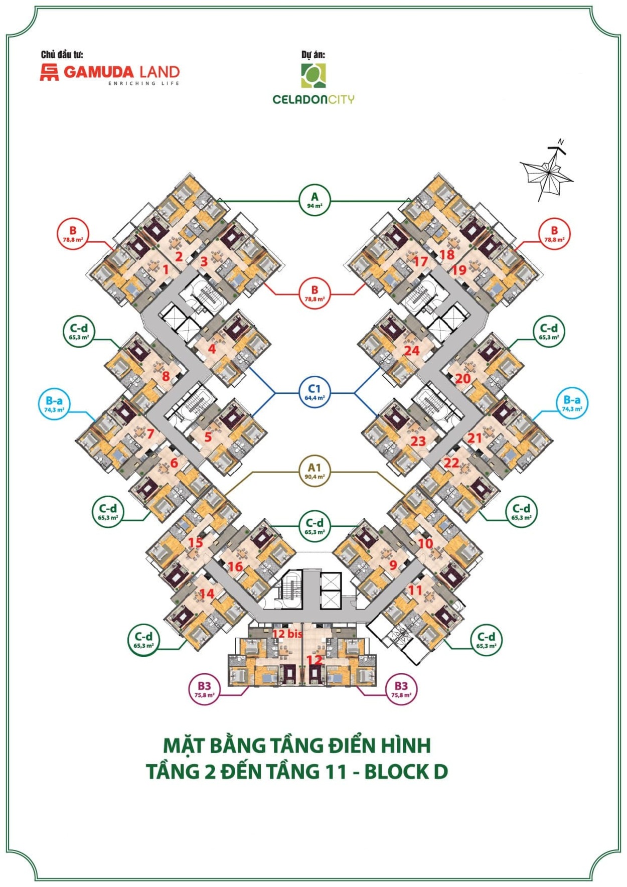 Mặt bằng block D tầng 2-11 