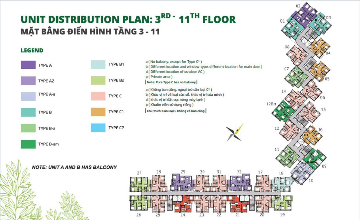 Mặt bằng block E tầng 3-11